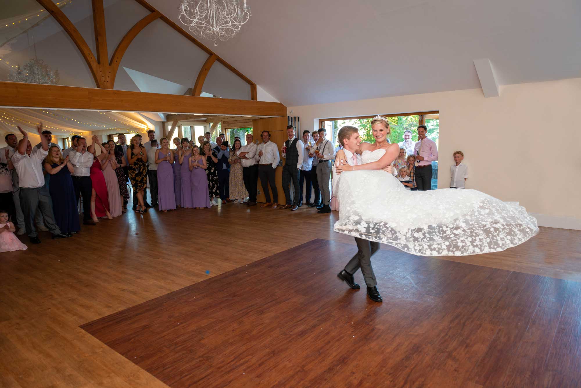 Magical first dance moment at Tredudwell Manor with dress swirling